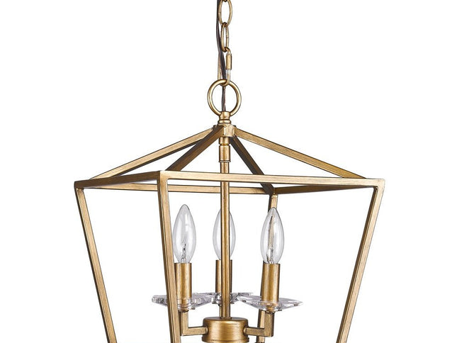Kennedy 3-Light Antique Gold Pendant With Crystal Bobeches