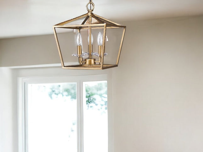 Kennedy 3-Light Antique Gold Pendant With Crystal Bobeches