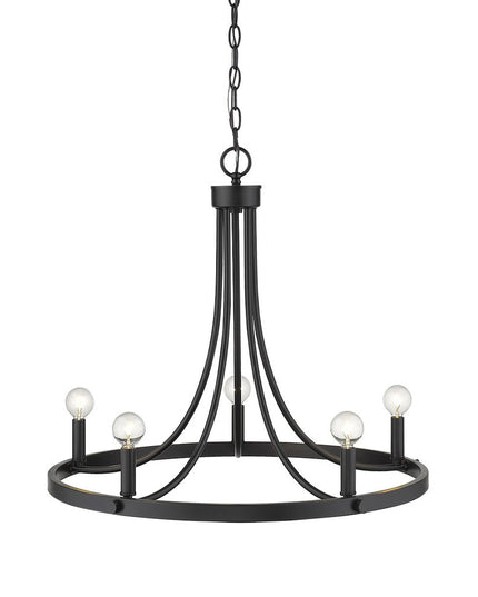 Black Candle Style Five Light Metal Dimmable Chandelier