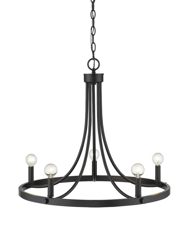 Black Candle Style Five Light Metal Dimmable Chandelier