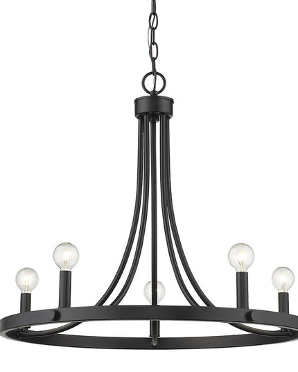 Black Candle Style Five Light Metal Dimmable Chandelier