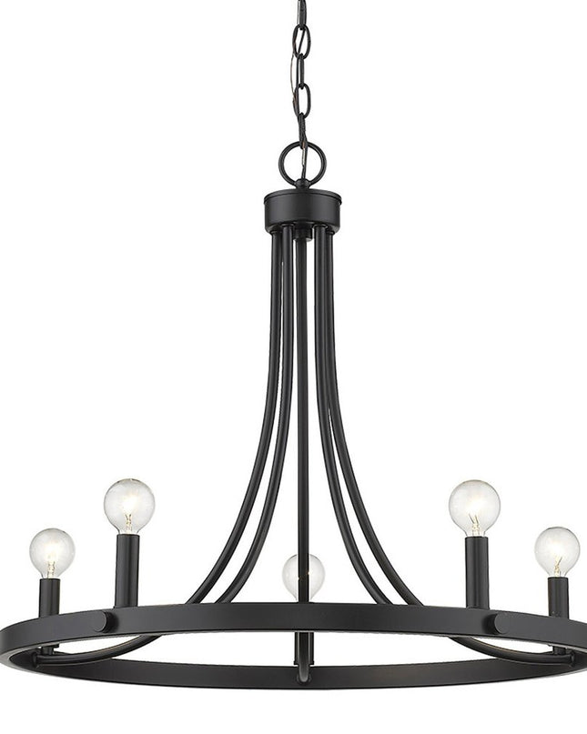 Black Candle Style Five Light Metal Dimmable Chandelier