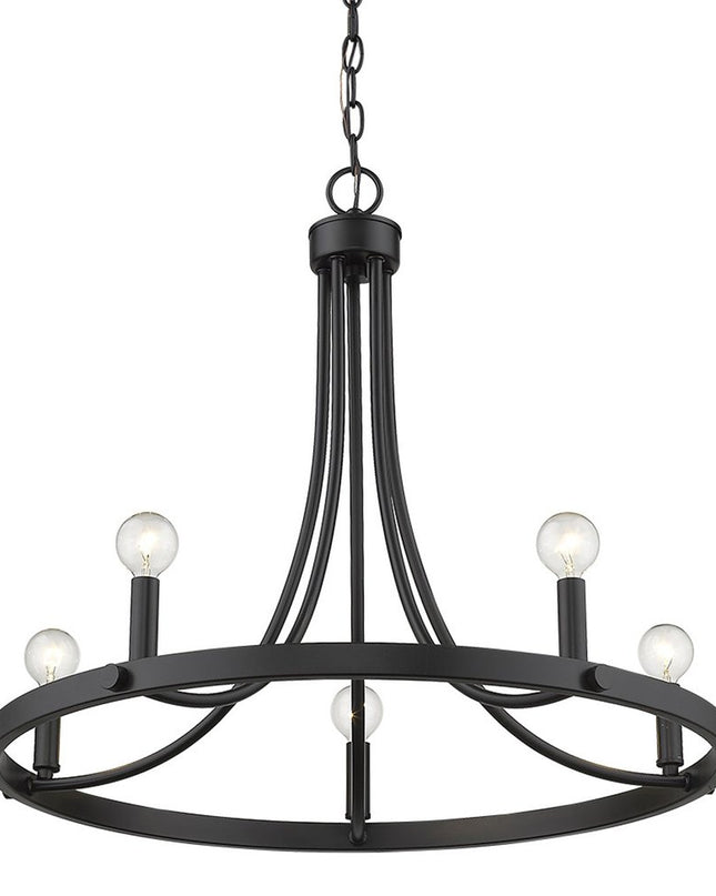 Black Candle Style Five Light Metal Dimmable Chandelier