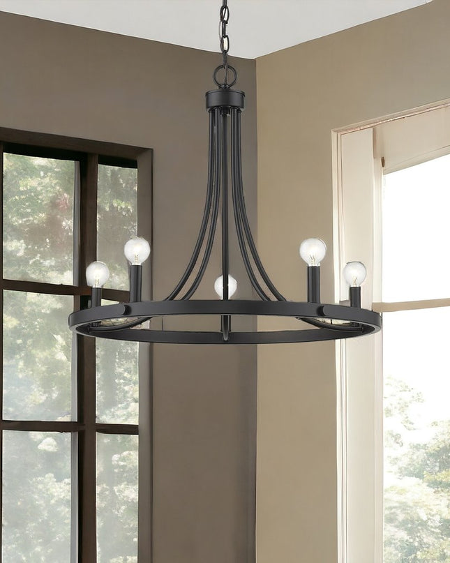 Black Candle Style Five Light Metal Dimmable Chandelier