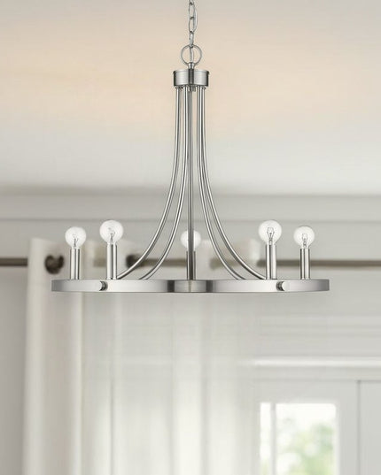 Silver Candle Style Five Light Metal Dimmable Chandelier