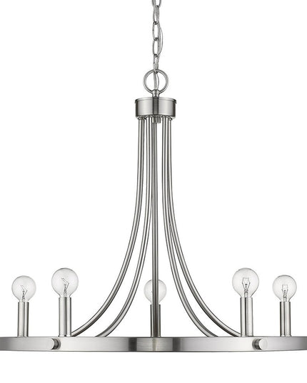 Silver Candle Style Five Light Metal Dimmable Chandelier