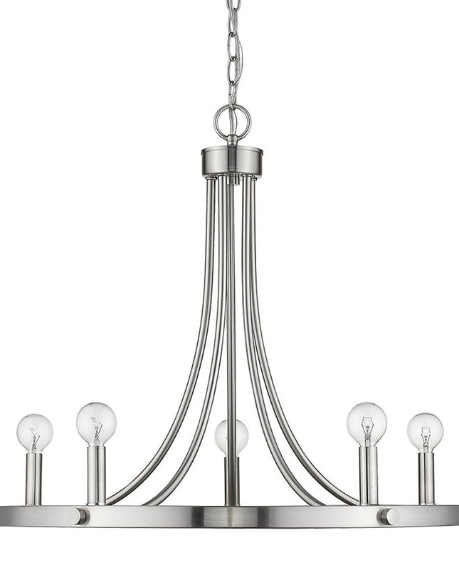 Silver Candle Style Five Light Metal Dimmable Chandelier