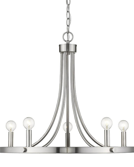 Silver Candle Style Five Light Metal Dimmable Chandelier