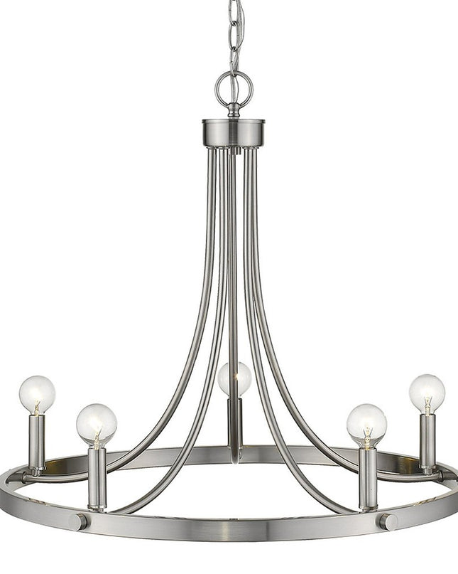 Silver Candle Style Five Light Metal Dimmable Chandelier