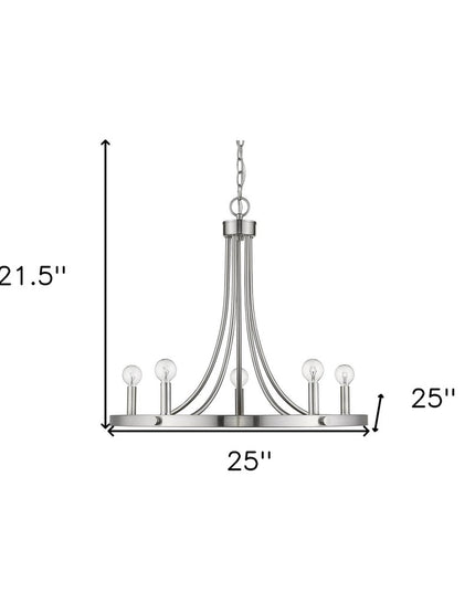Silver Candle Style Five Light Metal Dimmable Chandelier