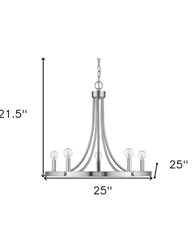 Silver Candle Style Five Light Metal Dimmable Chandelier