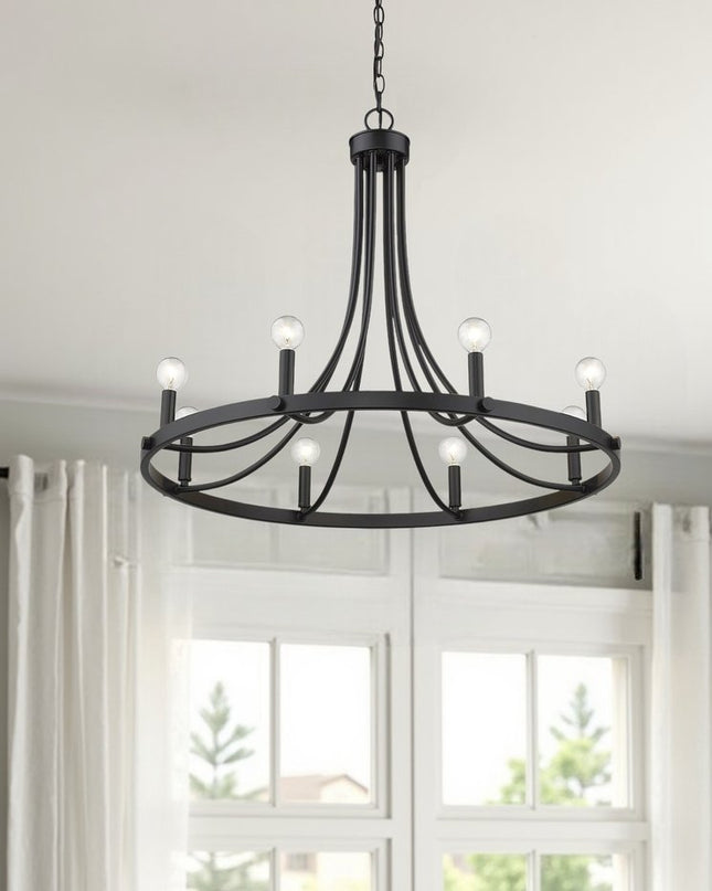 Black Candle Style Eight Light Metal Dimmable Chandelier