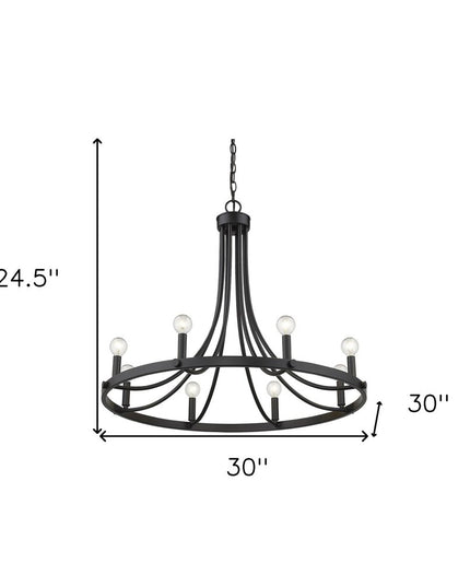 Black Candle Style Eight Light Metal Dimmable Chandelier