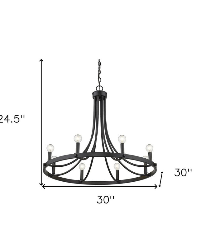 Black Candle Style Eight Light Metal Dimmable Chandelier