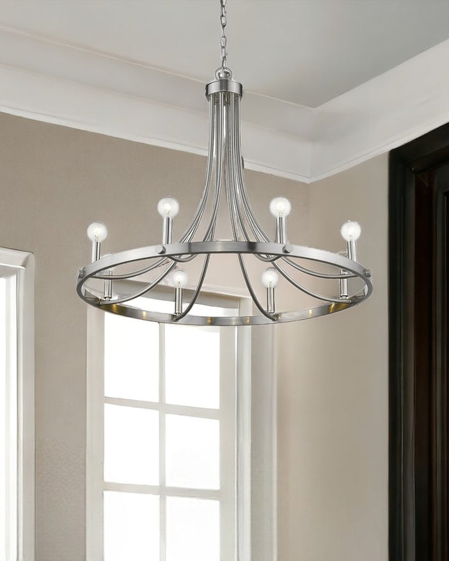 Silver Candle Style Eight Light Metal Dimmable Chandelier