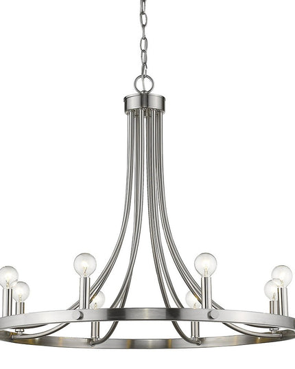 Silver Candle Style Eight Light Metal Dimmable Chandelier