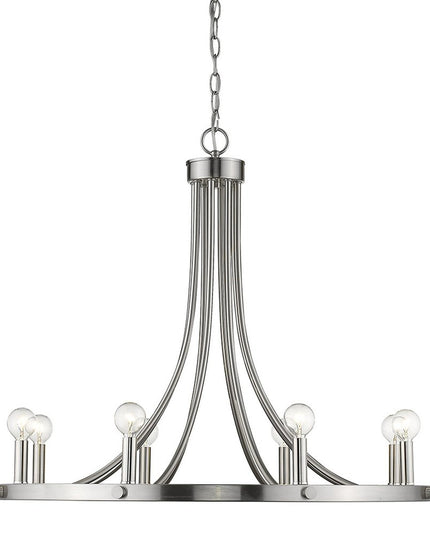 Silver Candle Style Eight Light Metal Dimmable Chandelier