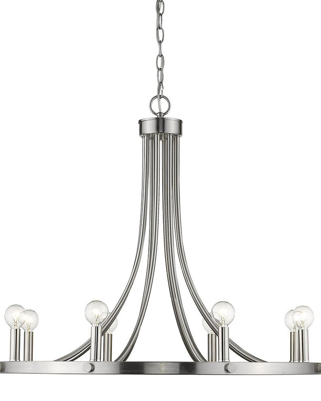 Silver Candle Style Eight Light Metal Dimmable Chandelier