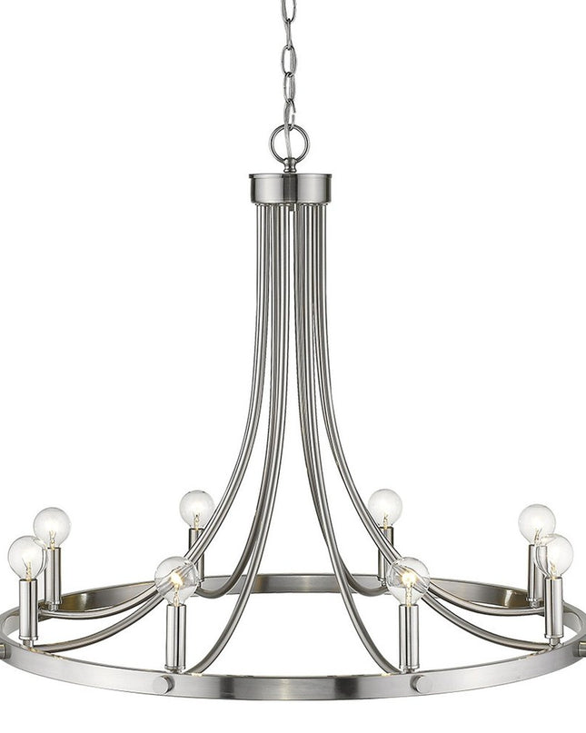 Silver Candle Style Eight Light Metal Dimmable Chandelier