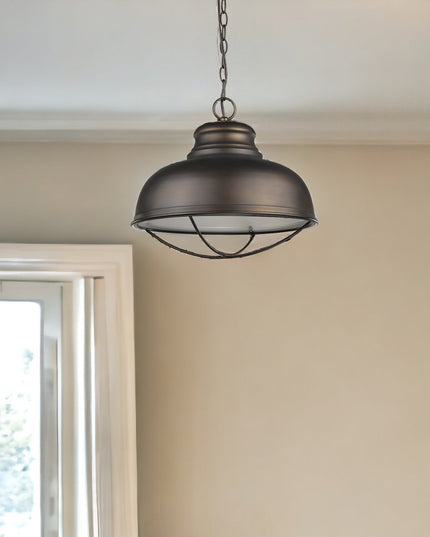 Ansen 1-Light Oil-Rubbed Bronze Pendant With Gloss White Interior Shade