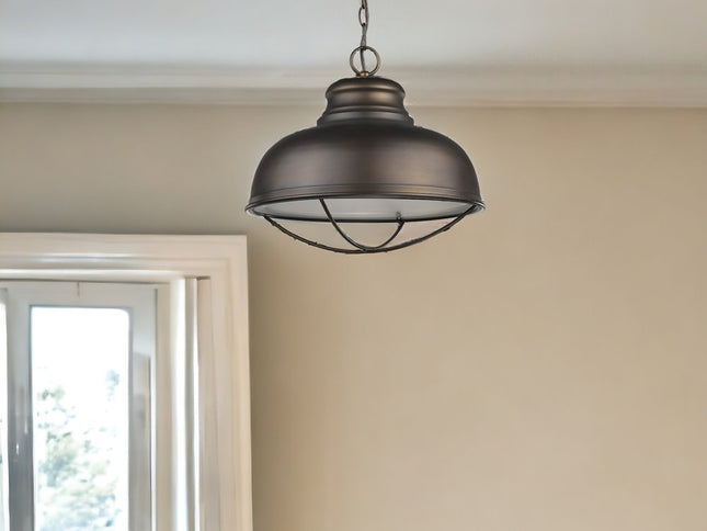 Ansen 1-Light Oil-Rubbed Bronze Pendant With Gloss White Interior Shade