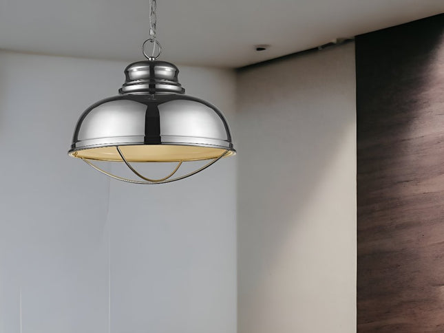 Ansen 1-Light Polished Nickel Pendant With Gloss White Interior Shade