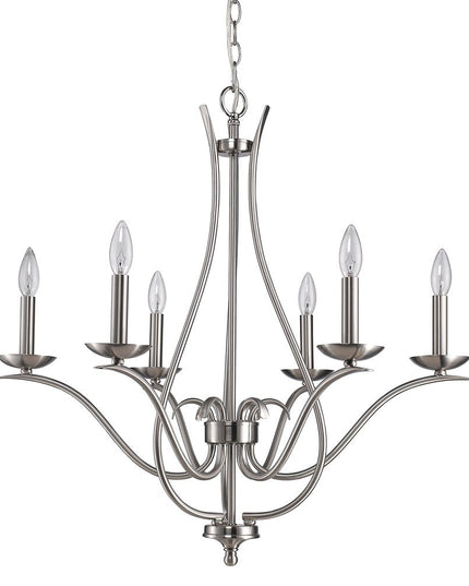 Nickel Candle Style Six Light Metal Dimmable Chandelier