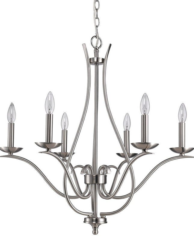 Nickel Candle Style Six Light Metal Dimmable Chandelier