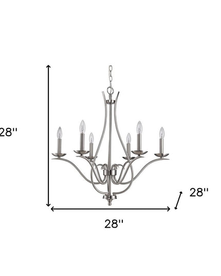 Nickel Candle Style Six Light Metal Dimmable Chandelier