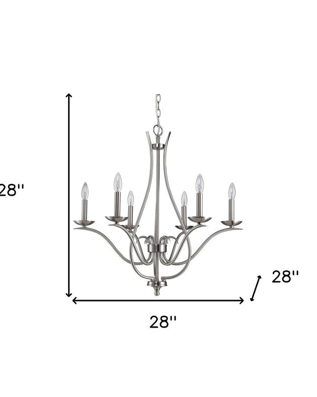Nickel Candle Style Six Light Metal Dimmable Chandelier
