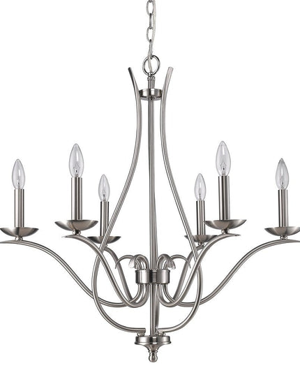Nickel Candle Style Six Light Metal Dimmable Chandelier