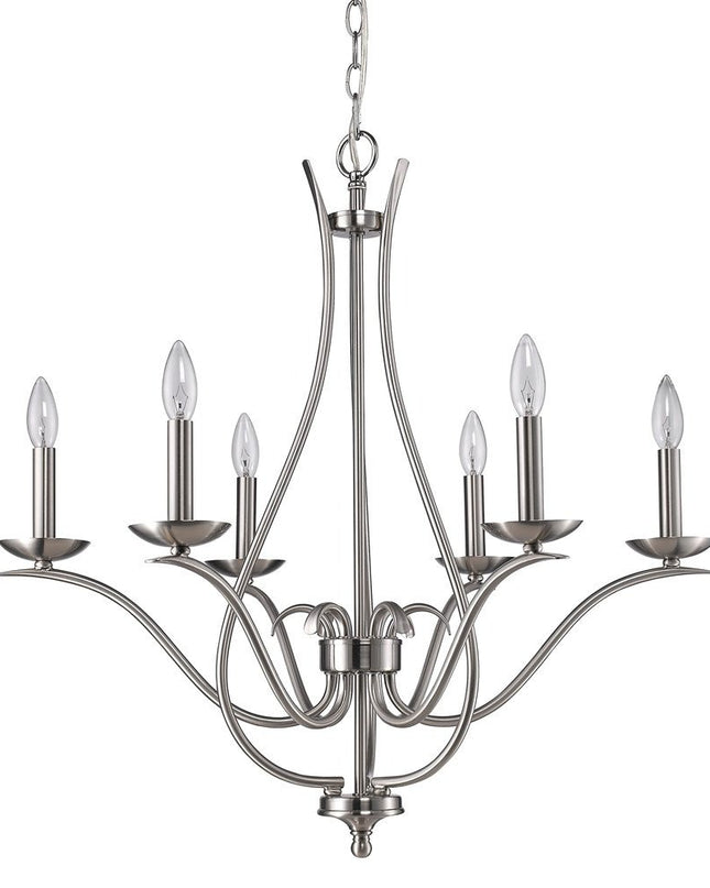 Nickel Candle Style Six Light Metal Dimmable Chandelier