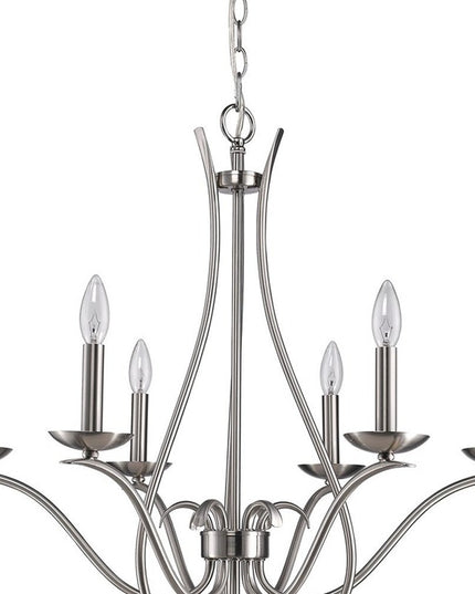 Nickel Candle Style Six Light Metal Dimmable Chandelier