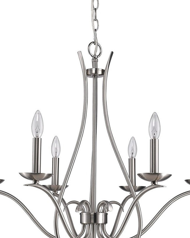 Nickel Candle Style Six Light Metal Dimmable Chandelier