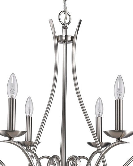 Nickel Candle Style Six Light Metal Dimmable Chandelier