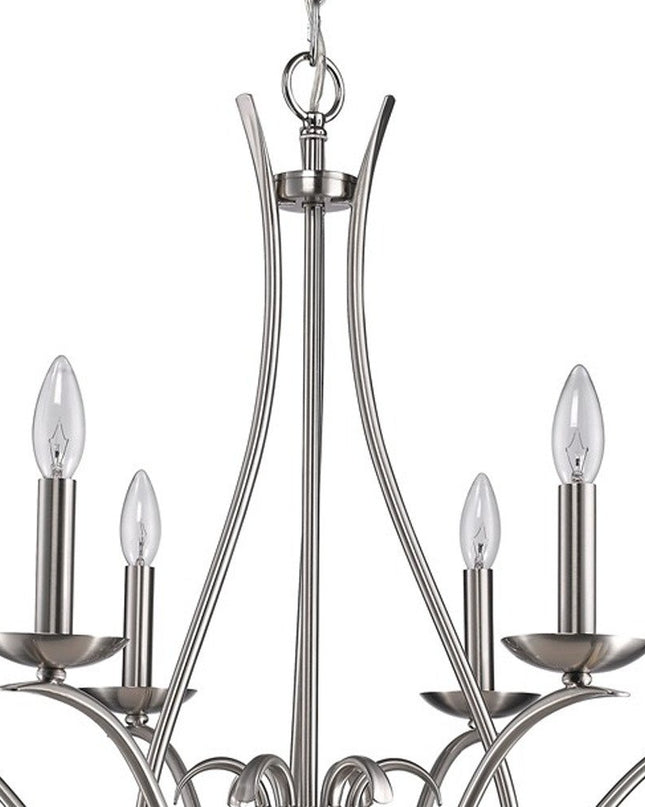 Nickel Candle Style Six Light Metal Dimmable Chandelier