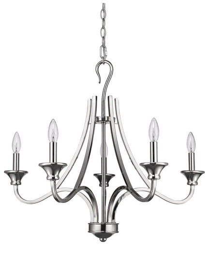 Nickel Candle Style Five Light Metal Dimmable Chandelier