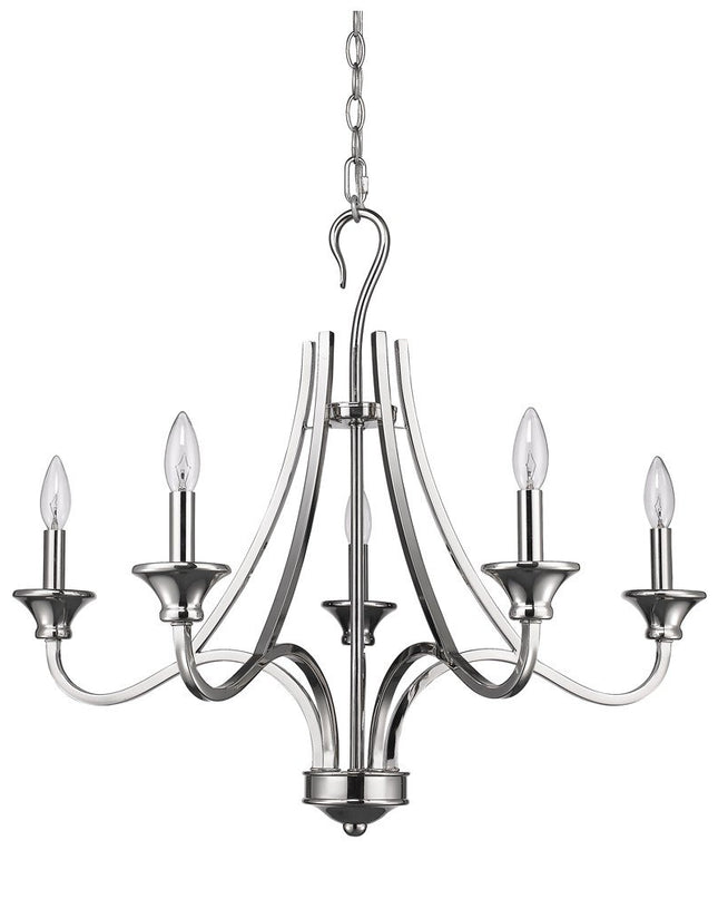 Nickel Candle Style Five Light Metal Dimmable Chandelier