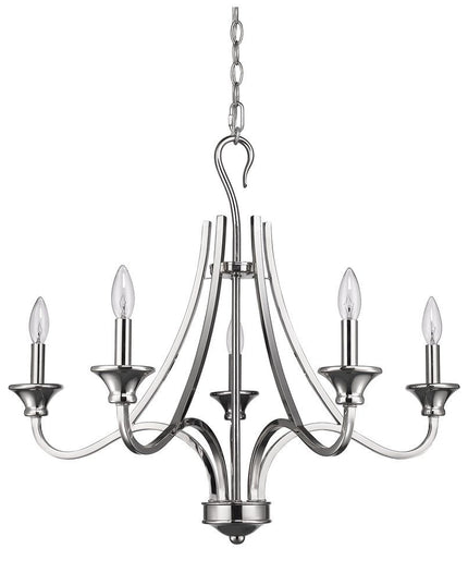 Nickel Candle Style Five Light Metal Dimmable Chandelier