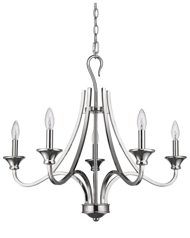 Nickel Candle Style Five Light Metal Dimmable Chandelier