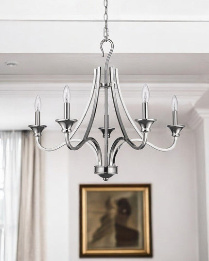 Nickel Candle Style Five Light Metal Dimmable Chandelier