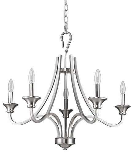Silver Candle Style Five Light Metal Dimmable Chandelier
