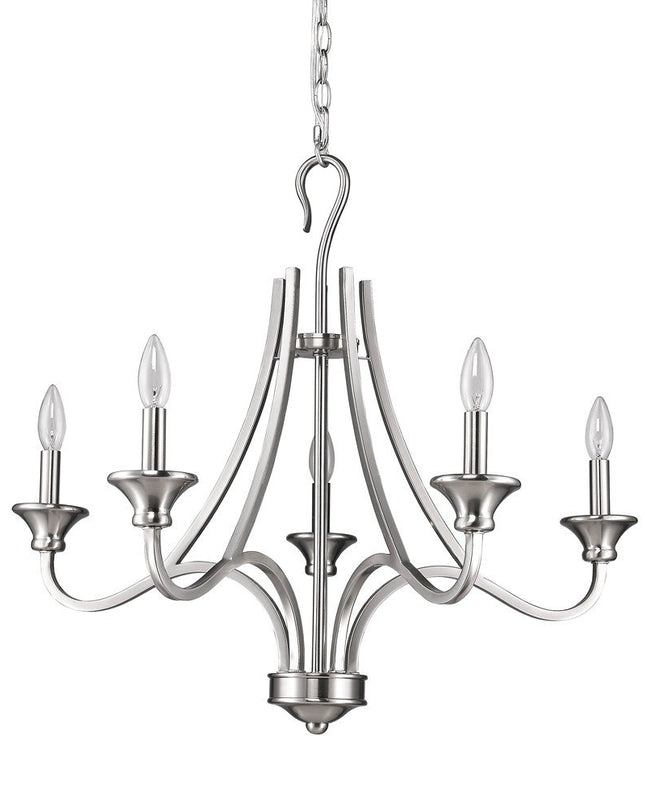 Silver Candle Style Five Light Metal Dimmable Chandelier