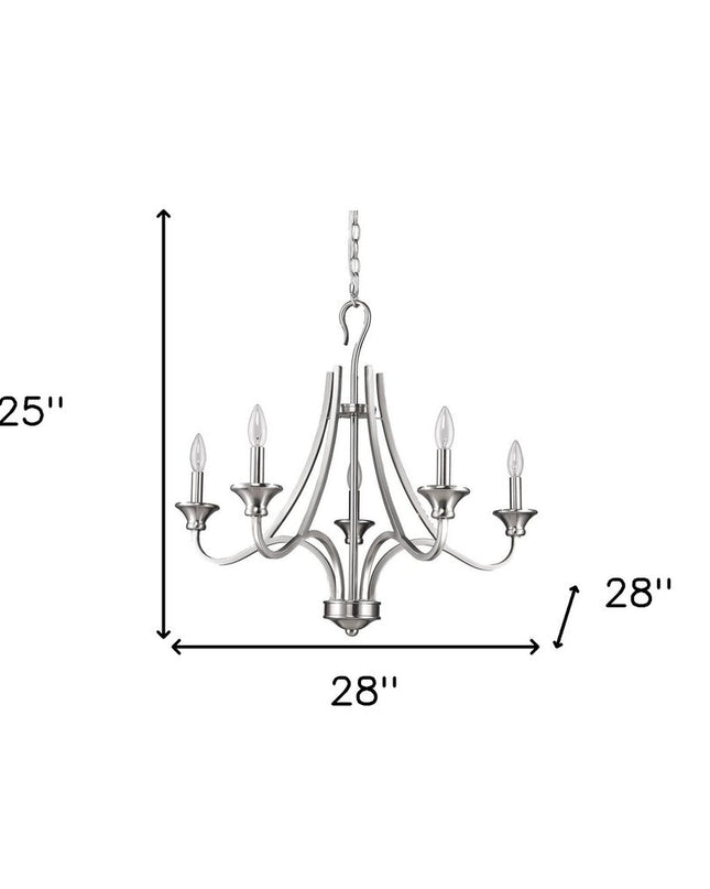 Silver Candle Style Five Light Metal Dimmable Chandelier