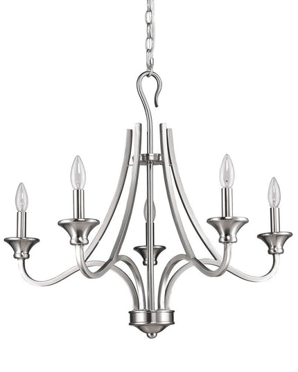 Silver Candle Style Five Light Metal Dimmable Chandelier