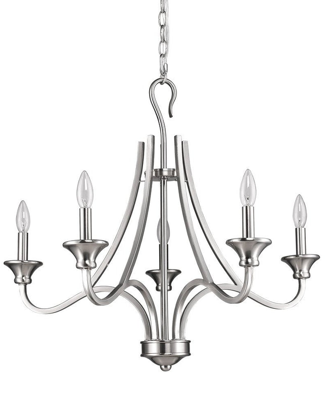 Silver Candle Style Five Light Metal Dimmable Chandelier