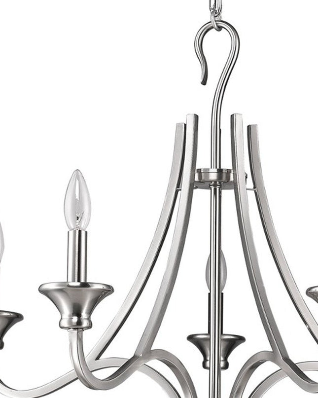 Silver Candle Style Five Light Metal Dimmable Chandelier