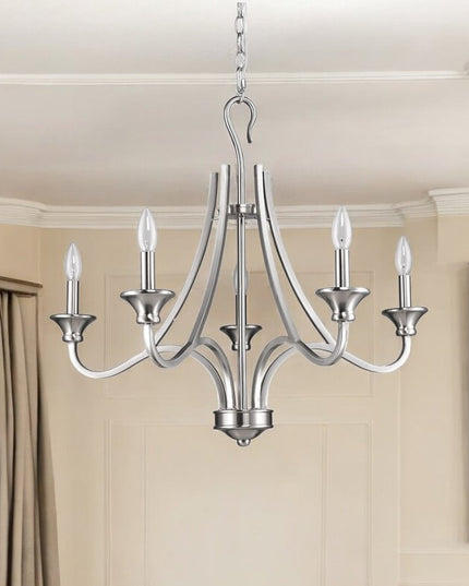 Silver Candle Style Five Light Metal Dimmable Chandelier