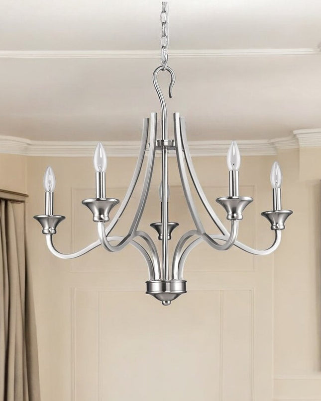 Silver Candle Style Five Light Metal Dimmable Chandelier