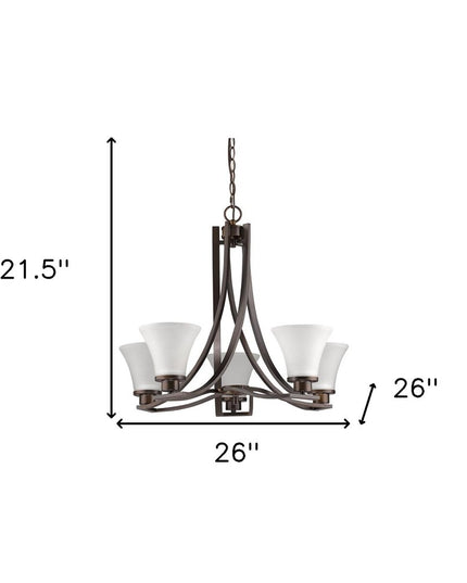 Bronze Candle Style Five Light Frosted Metal Dimmable Chandelier With White Shades